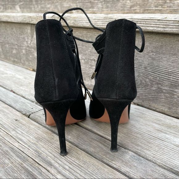AQUAZZURA Babe 105 black suede tie ankle bootie high heels 6 - Picture 2 of 13